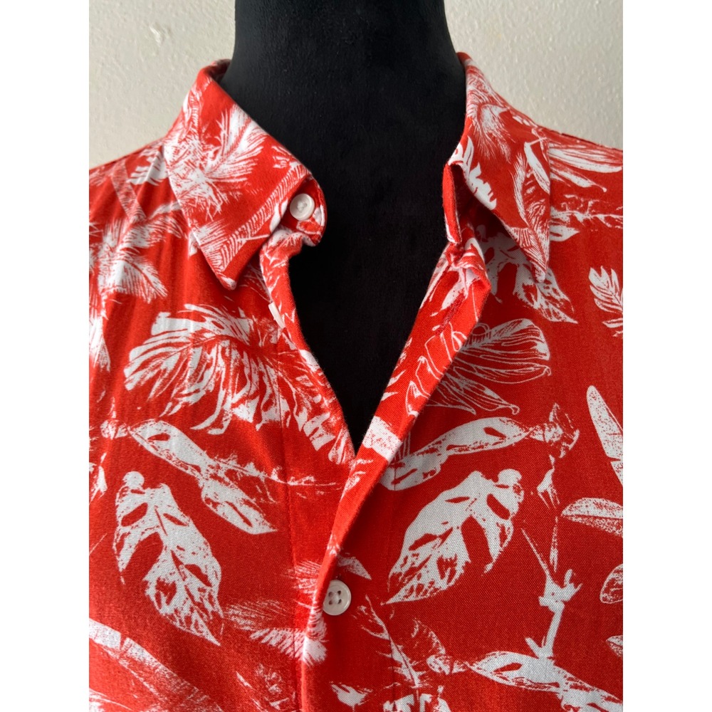 H&M Tropical Palm Leaf Button Down Shirt Mens XL Red White Summer Streetwear - Picture 3 of 7